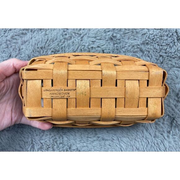 Longaberger 1996 Small Oval cracker Basket Leather Handle Floral Liner - Picture 4 of 6